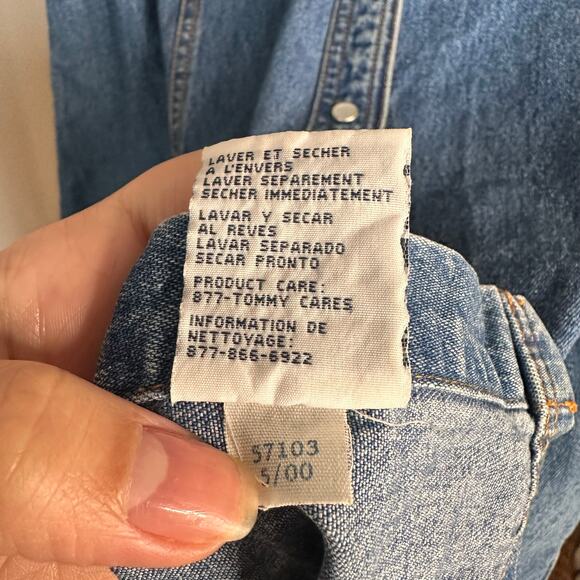 Vintage Tommy Hilfiger Y2K Denim Mini Dress Pearl Button Front Western Size 14 - Picture 12 of 15